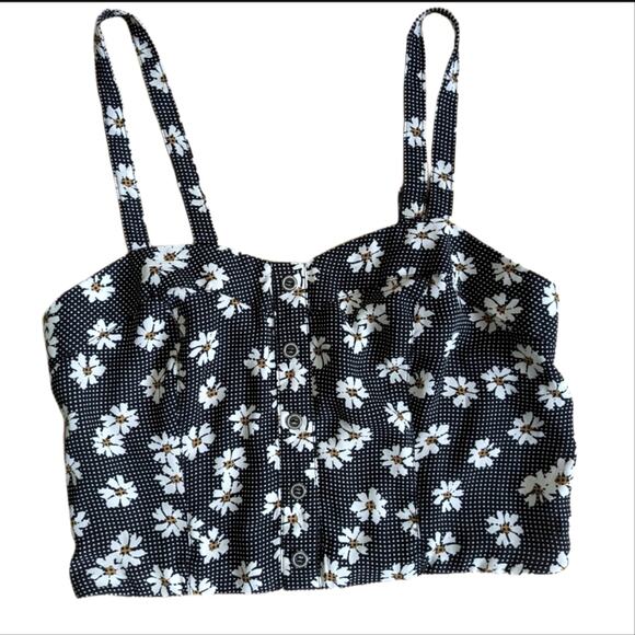 Y2K Cute Xhilaration Floral Polka Dot Ruched Button Adjustable Down Crop Top - Picture 1 of 4